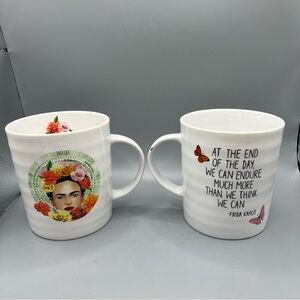 FRIDA KAHLO ~ Prima Design Floral 24oz LARGE Coffee Tea Mug Lot Of 2